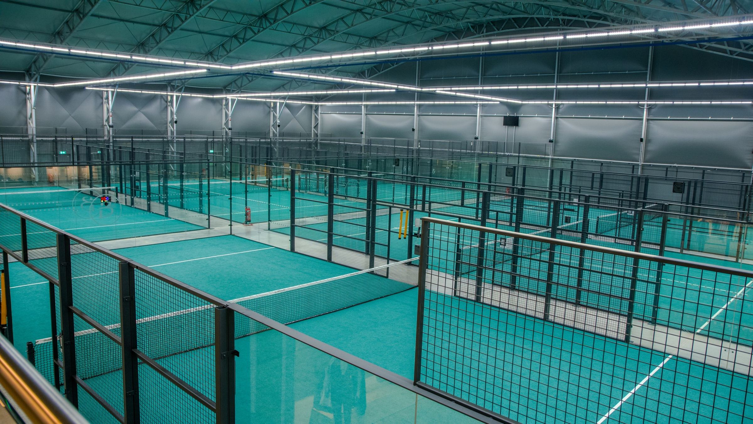 The six indoor courts at Beaulieu Padel Club, Chelmsford